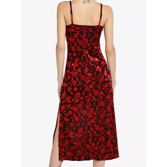 Social Collision Black & Red Roses Velvet Midaxi Dress size XS (1) - Picture 3 of 12